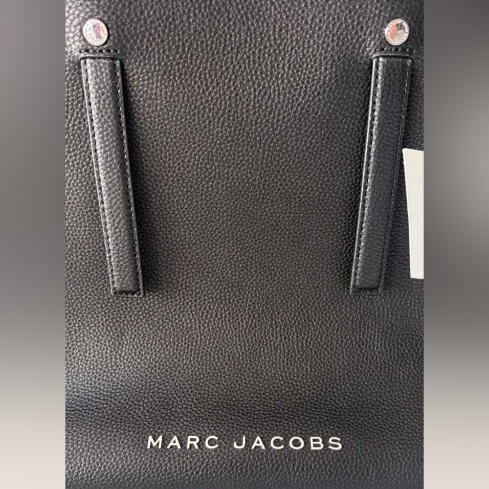 Marc Jacobs Black Pebbled Leather Tote Bag Zip Top Large Shoulder Authentic NWT - Picture 4 of 6